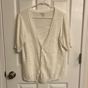 Croft & Barrow White Open-Front Short Sleeve Cardigan Cotton Acrylic Size Large